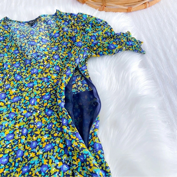 NWOT Rails Roma Mini Dress Abstract Garden Floral Green V-neck Puff Sleeves - Picture 7 of 13